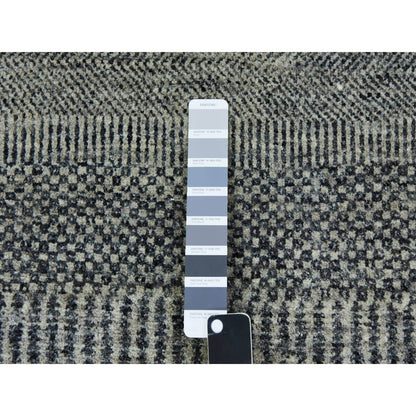 2'6"X10' Pastel Gray Hand Knotted Grass Design Undyed Wool Runner Rug
