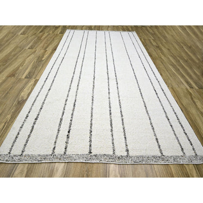 10'X14' White Moroccan Weave Line Design Textured Wool Hand Knotted Rug
