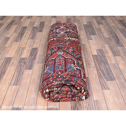 8'1"X11'1" Red Semi Antique Zoroastrian Heris Worn Wool Hand Knotted Rug