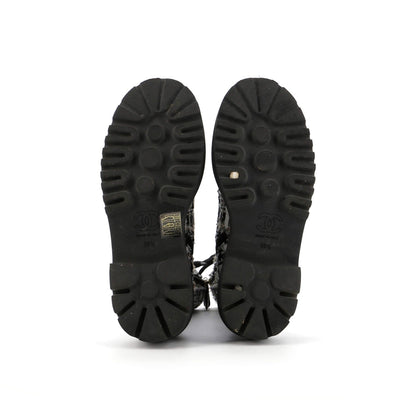 Chanel Women'S Cap Toe Combat Boots Tweed