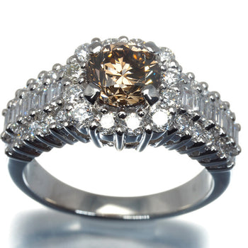 Brown &Clear Diamond 1.006Ct/1.13Ct Ring 900 Platinum
