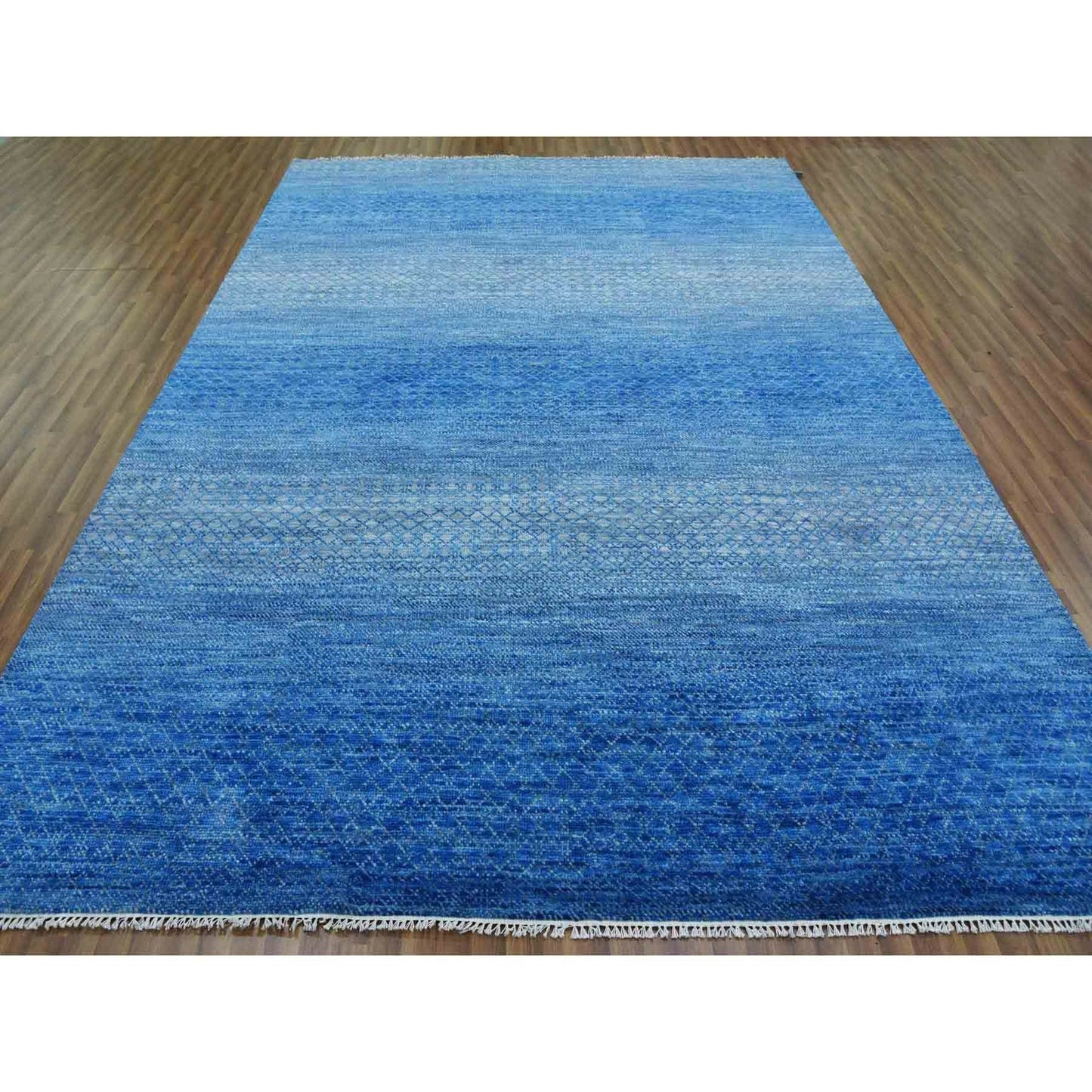 9'2"X12'2" Blue Modern Chiaroscuro Hand Knotted Wool Oriental Rug