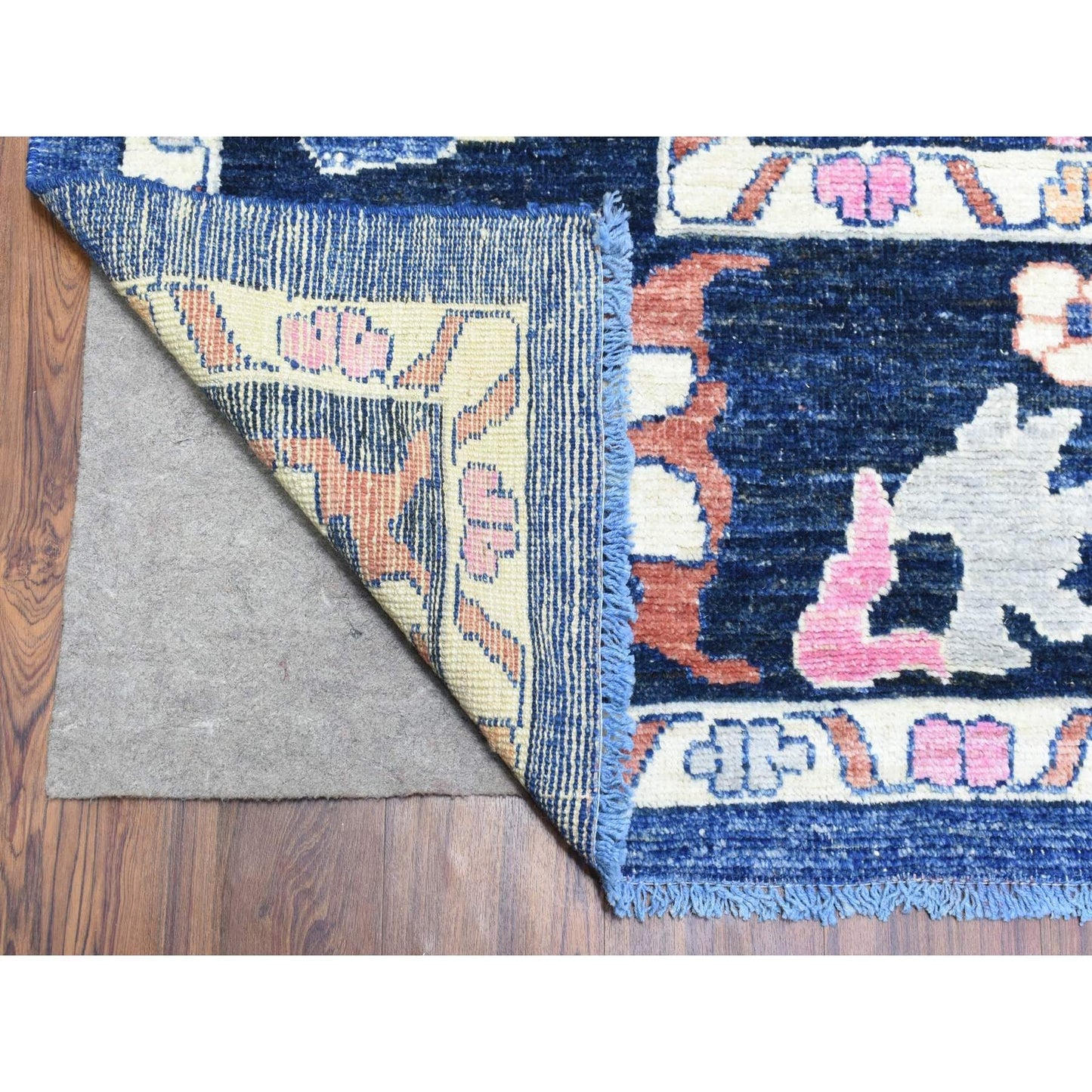 10'3"X10'3" Blue Hand Knotted Afghan Angora Oushak Soft Wool Square Rug