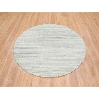 6'1"X6'1" Ivory Hand Loomed Undyed Natural Wool Modern Design Round Rug