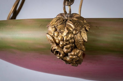 Schneider Signed Chandelier Gilt Bronze Art Glass French Art Deco Excellent