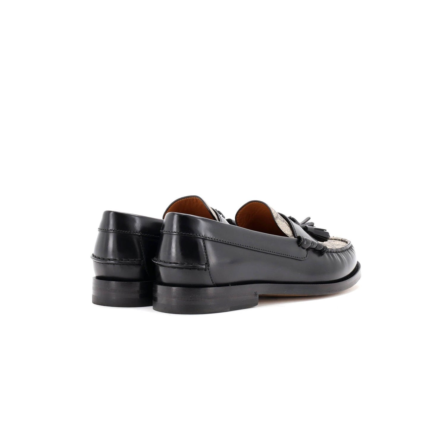 Gucci Men'S Kaveh Tassel Loafers Leather With Gg Coated Canvas