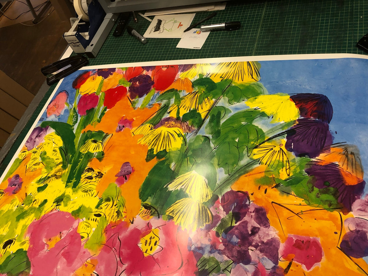 WALASSE TING The Colorful Bouquet of Flowers 62.25" x 43.25" Poster 1989 Contemp