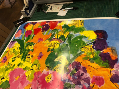 WALASSE TING The Colorful Bouquet of Flowers 62.25" x 43.25" Poster 1989 Contemp