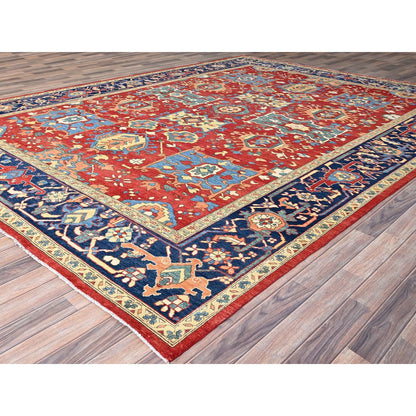 9'10"X13'1" Ruby Red Hand Knotted Wool Seeripe Heris Design Oriental Rug