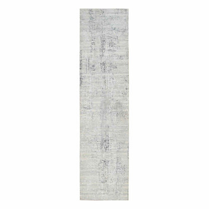2'6"X10'1" Gray Modern Hand Spun Natural Wool Hand Knotted Runner Rug