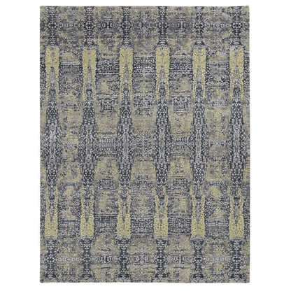 8'10"X11'9" Yellow Wool And Silk Transitional Design Hand Knotted Rug