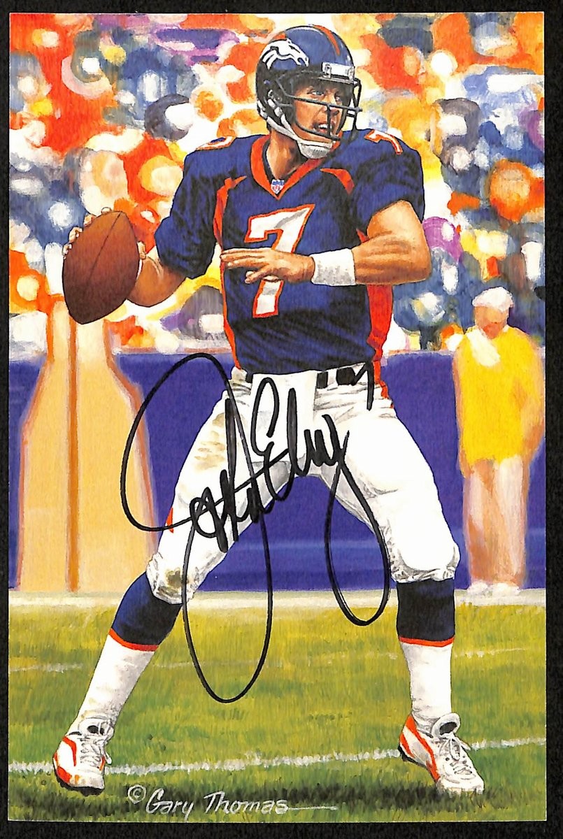 John Elway Hof Signed/Auto 2004 Goal Line Art Glac Postcard Broncos Psa 194730