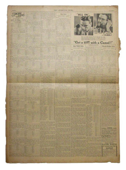 October 4, 1934 The Sporting News Newspaper - 1934 Mvp'S Named Lou Gehrig