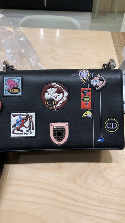 Christian Dior Diorama Flap Bag Patch Embellished Leather Medium