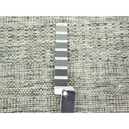 9'9"X13'10" White With Green Oxidized Grass Design Hand Knotted Wool Rug