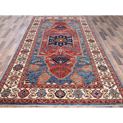 6'1"X11'7" Blue Aryana Grade Seeripe Heris Wool Hand Knotted Runner Rug