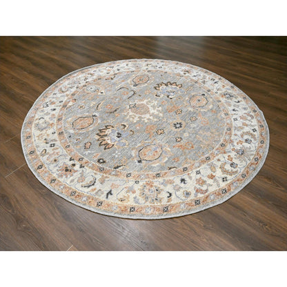 7'10"X8' Hand Knotted Oushak Inspired Pure Wool Round Oriental Rug