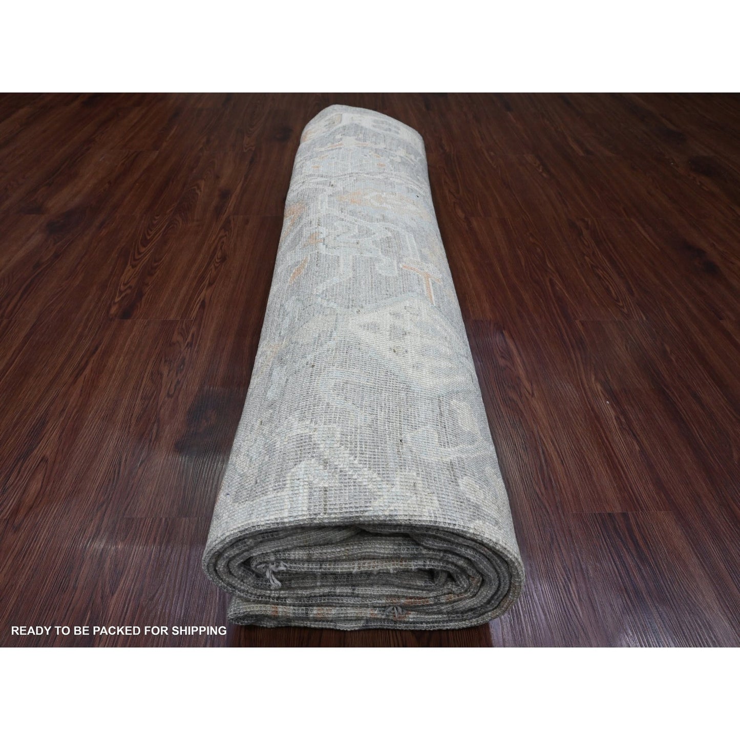 9'X12'6" Gray Afghan Angora Oushak Leaf Design 100% Wool Hand Knotted Rug