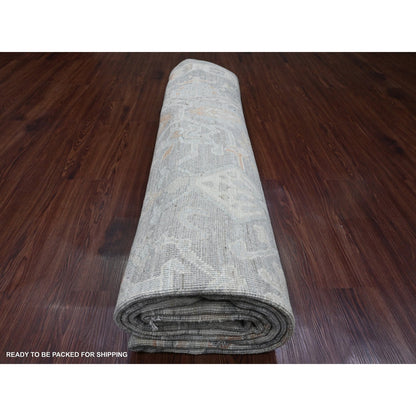 9'X12'6" Gray Afghan Angora Oushak Leaf Design 100% Wool Hand Knotted Rug