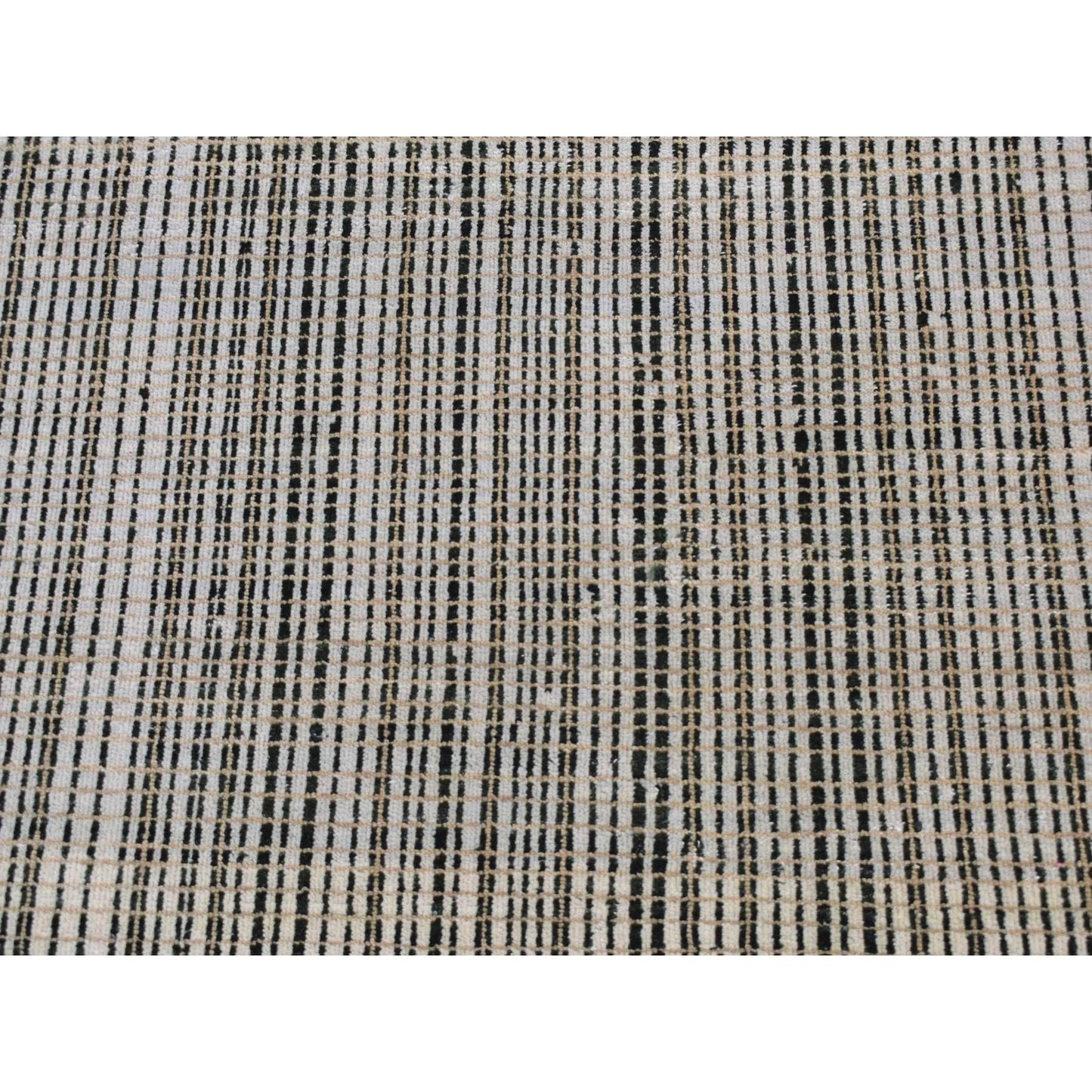 4'X5'10" Green Modern Criss Cross Design Pure Wool Hand Knotted Rug