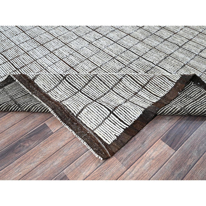 9'6"X11'8" White Moroccan Weave With Box Design 100% Wool Hand Knotted Rug