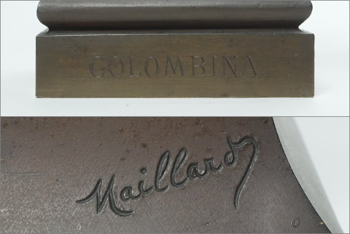 Maillard "Colombina" French Bronze Sculpture Dancer With Roses 40.8Cm Signed Box