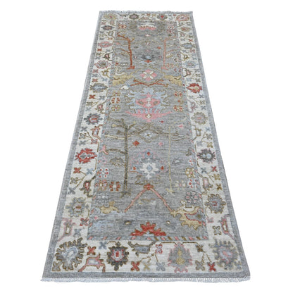 3'X8' Spanish Gray Hand Knotted Angora Oushak Afghan Runner Oriental Rug