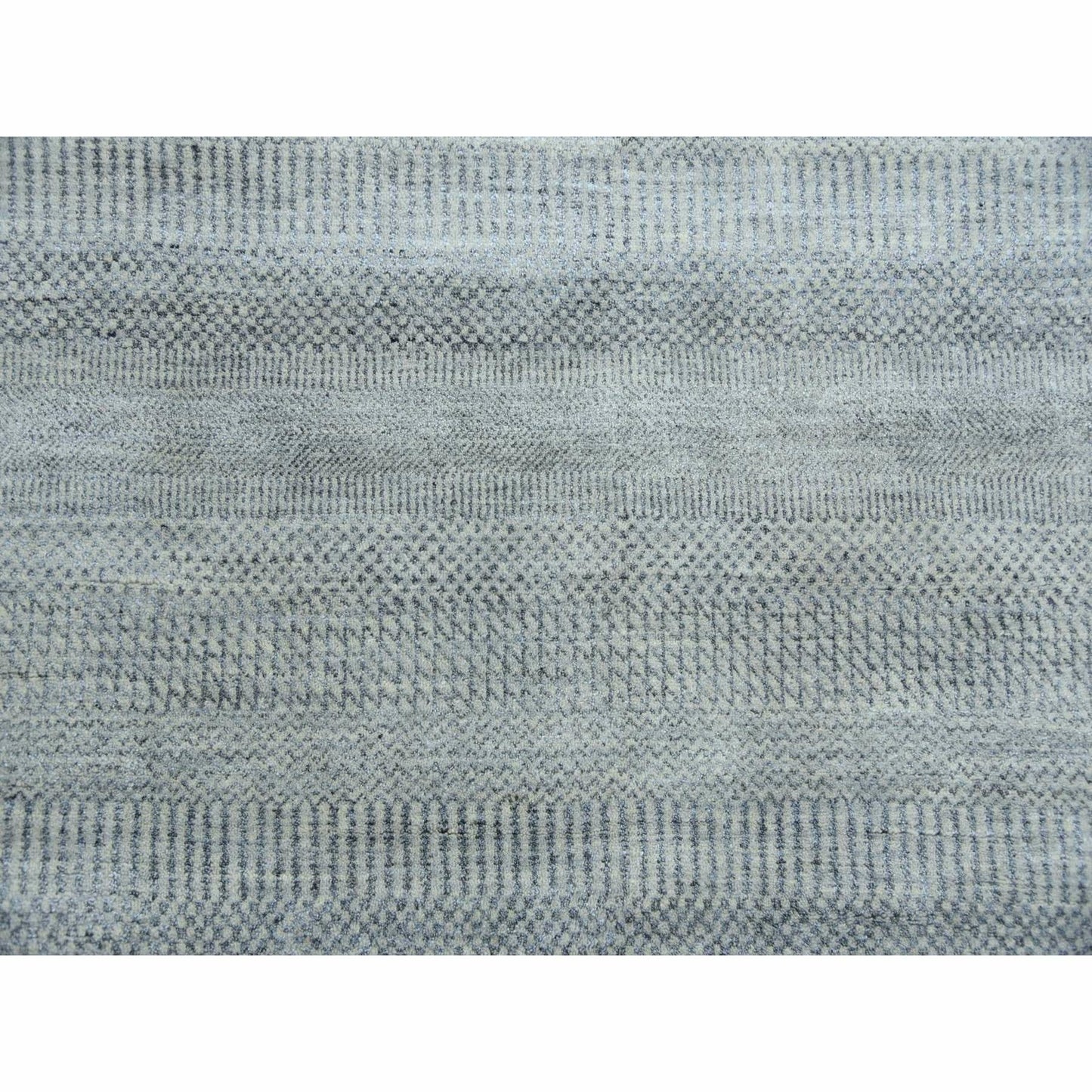 6'X9'2" Gray Modern Grass Design Gabbeh Wool And Silk Hand Knotted Rug