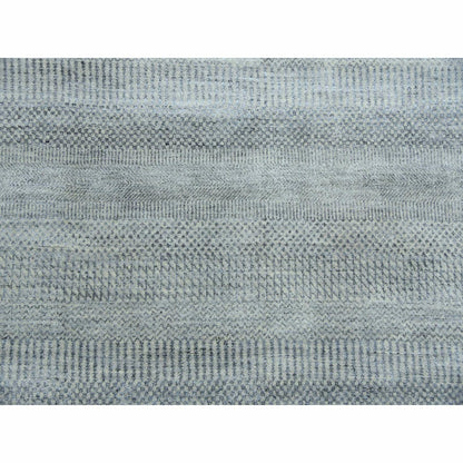 6'X9'2" Gray Modern Grass Design Gabbeh Wool And Silk Hand Knotted Rug