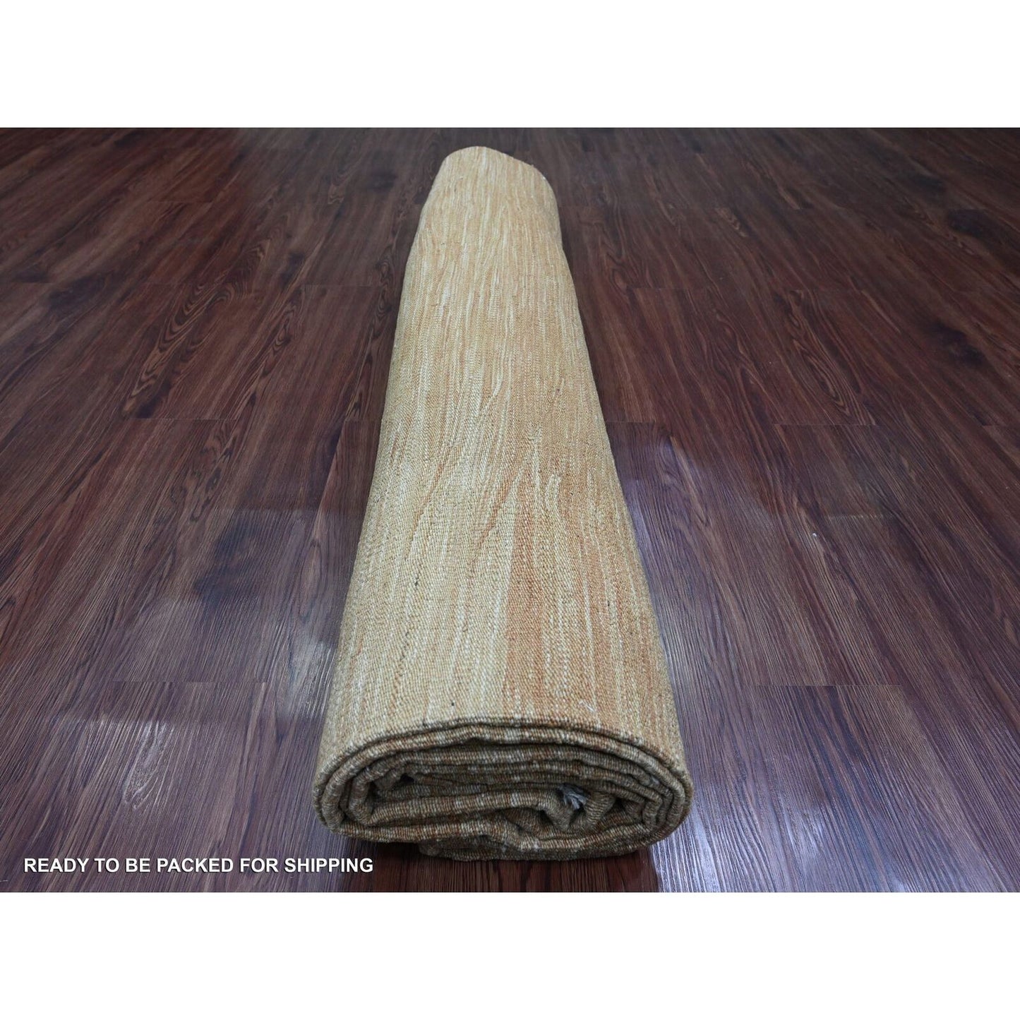 9'1"X12'2" Tumbleweed Brown Solid Design Afghan Mixed Flat Weave Wool Rug