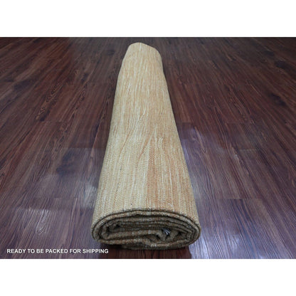 9'1"X12'2" Tumbleweed Brown Solid Design Afghan Mixed Flat Weave Wool Rug