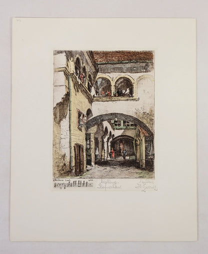 Herta Czernik-Kobanz Gzonning Etching Coloring "Mdling, Hafnerhaus" Beethoven