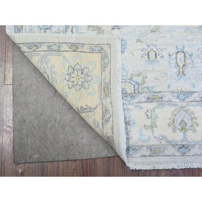 4'X5'9" Chrome Gray White Wash Peshawar With Motifs Wool Hand Knotted Rug