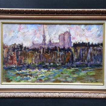 Srgio Telles Oil Painting Notre-Dame Cathedral Paris Signed Brazilian Artist M8