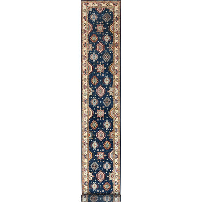 3'X18'6" Yale Blue Soft Wool Hand Knotted Special Kazak Xl Runner Rug