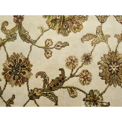 7'8"X10' White Rajasthan With Leaf Design Wool And Silk Hand Knotted Rug