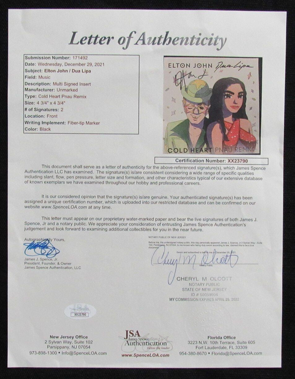 Elton John Signed Elton & Dua "Cold Heart Pnau Remix" Cd Insert - Jsa Loa 180997