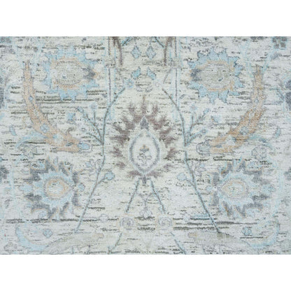 2'7"X8'2" Ivory Hand Knotted Sickle Leaf Design Silk/Wool Runner Rug
