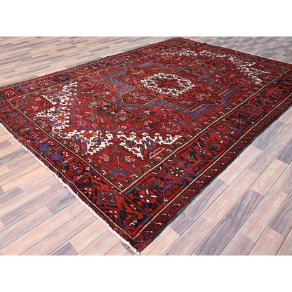 8'X11' Red Abrash Antique Zoroastrian Heris Hand Knotted Pure Wool Rug