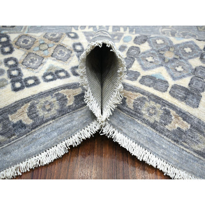 9'X12' Gray Afghan Wool Hand Knotted Fine Peshawar Densely Woven Rug