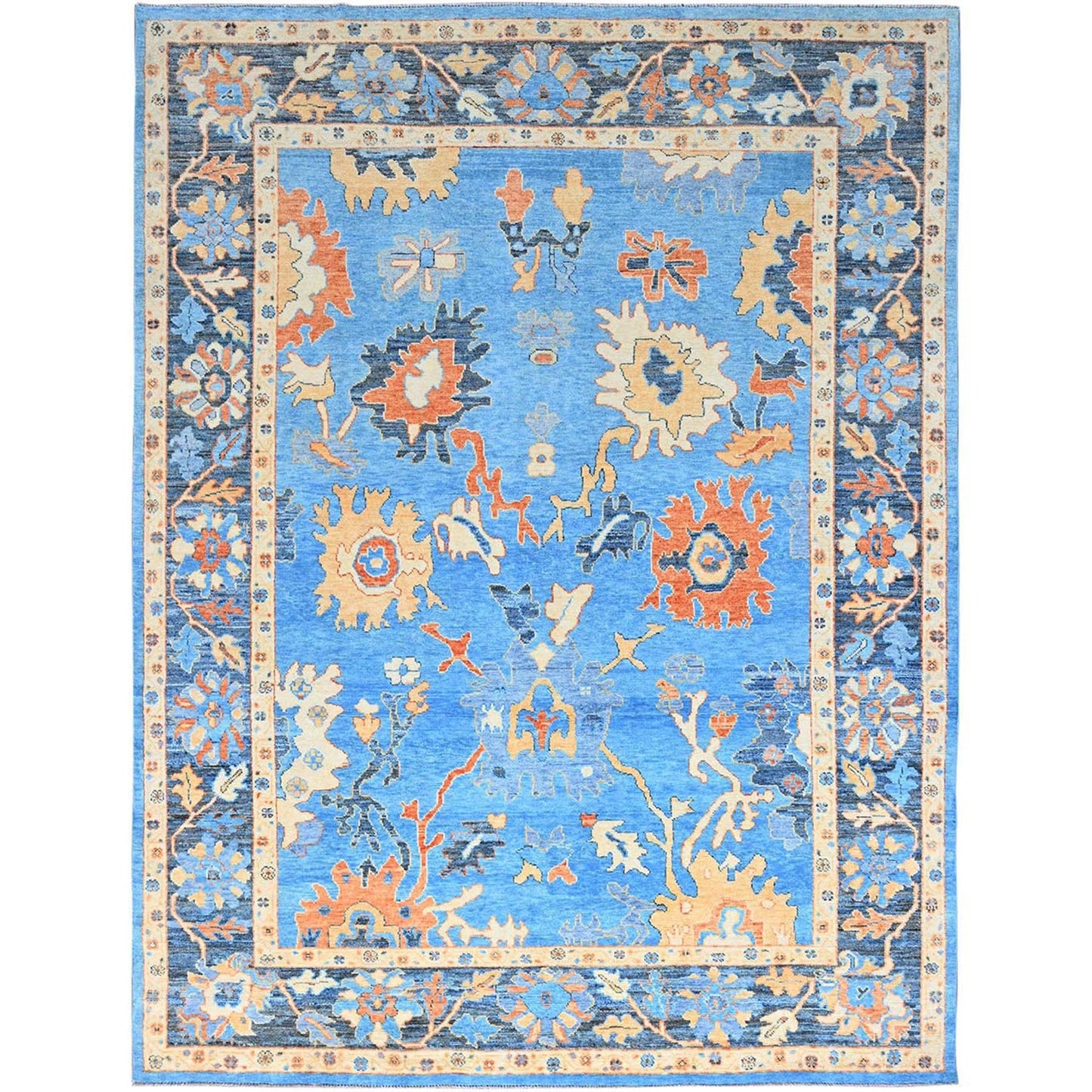 9'4"X12'4" Norse Blue Pure Wool Densely Woven Hand Knotted Oriental Rug