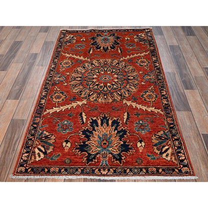 3'X5'2" Red Northwest Zoroastrian Flower Design Pure Wool Hand Knotted Rug