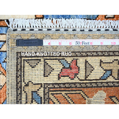 4'2"x9'9" Cloud Gray Hand Knotted Afghan Ersari Wide Runner Oriental Rug