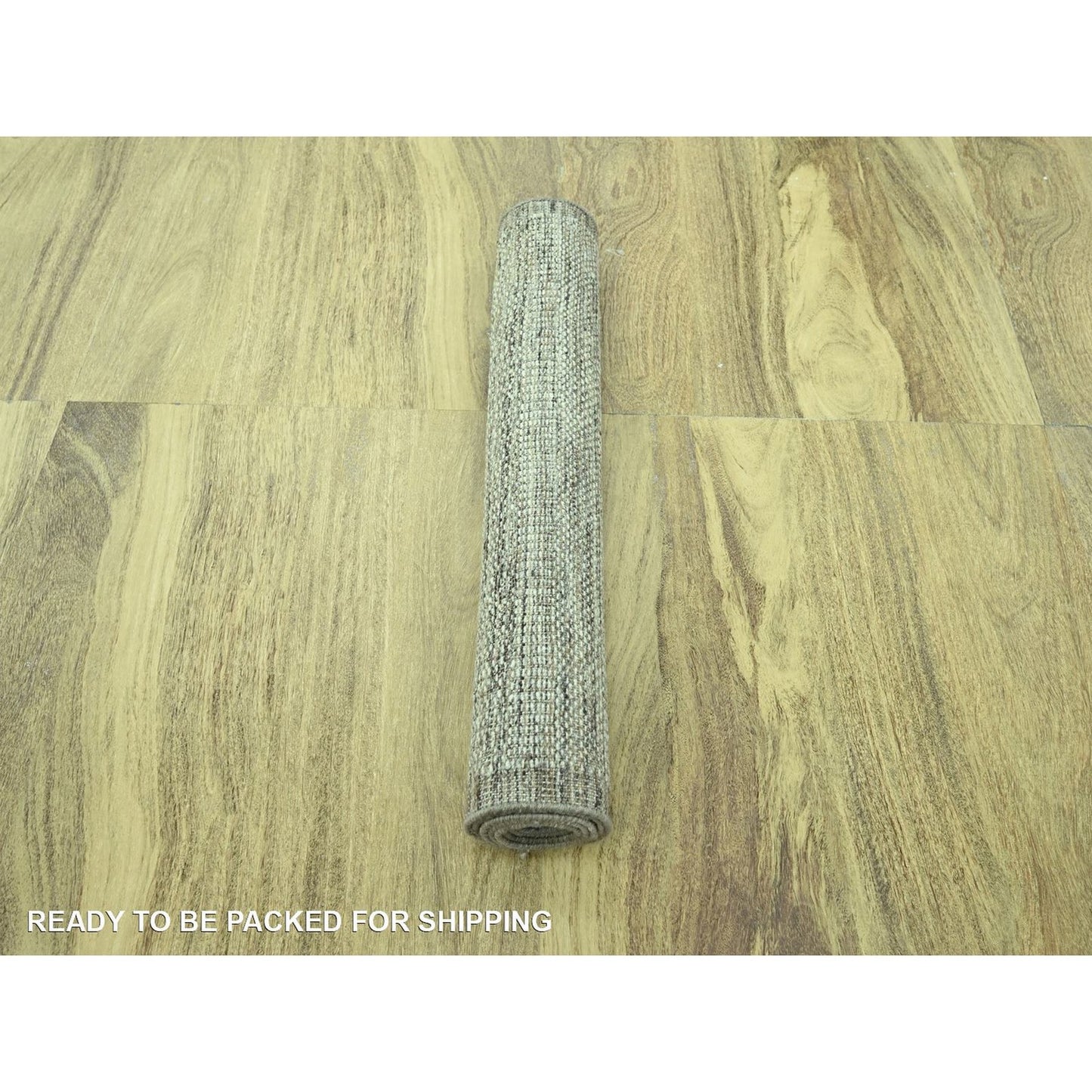 Brown pure wool runner rug oxidized grass design hand knotted 2'8"x6'3".