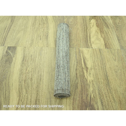 Brown pure wool runner rug oxidized grass design hand knotted 2'8"x6'3".