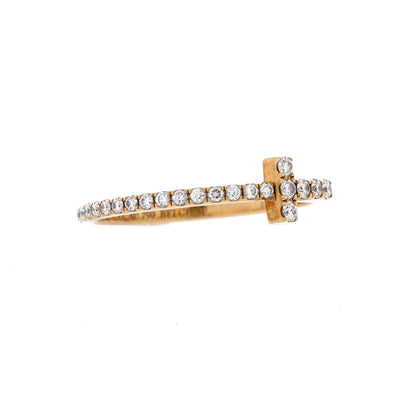 Tiffany & Co. T Wire Band Ring 18K Yellow Gold With Pave Diamonds
