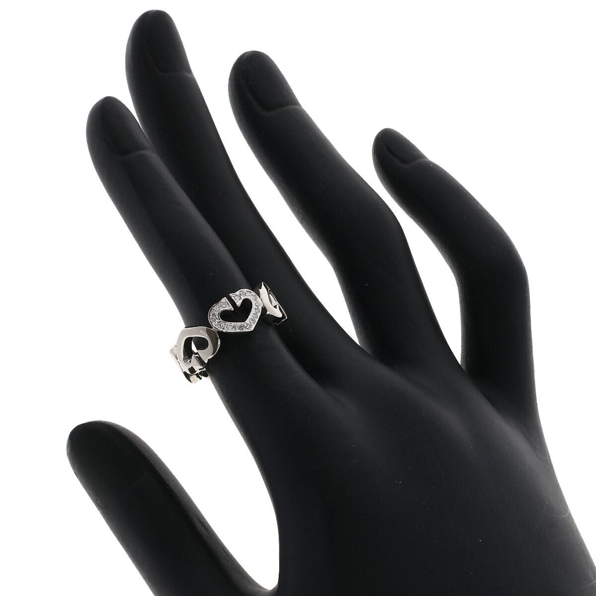 CARTIER   Ring C Heart Diamond # 48 K18 White Gold