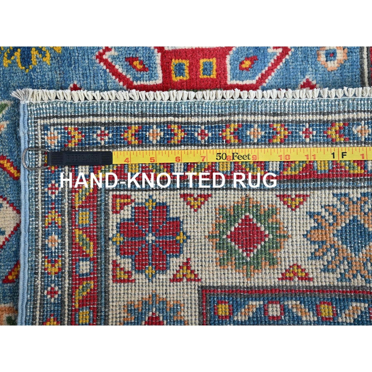 3'4"X5' Blue Kazak With Tribal Medallions Design Hand Knotted Wool Rug