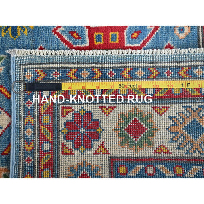 3'4"X5' Blue Kazak With Tribal Medallions Design Hand Knotted Wool Rug
