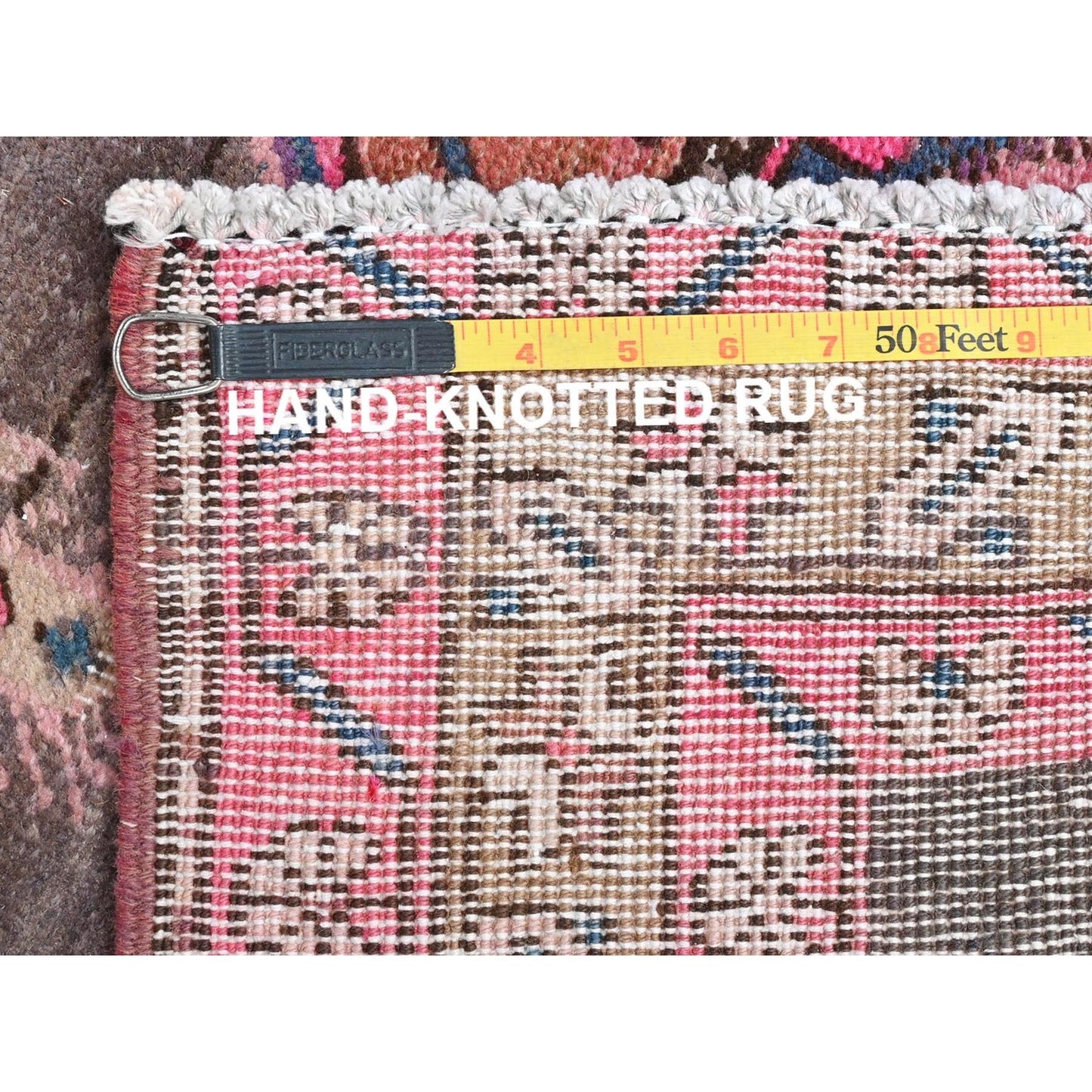 3'7"X10'1" Brown Vintage Farsian Heris Hand Knotted Pure Wool Runner Rug